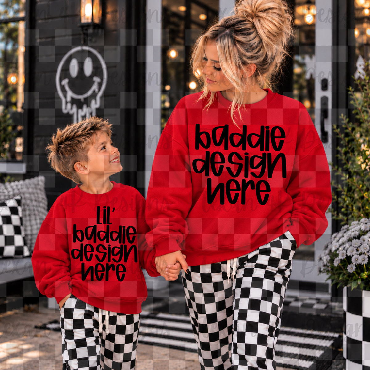 gildan red sweatshirt mommy & me, mock up (boy)