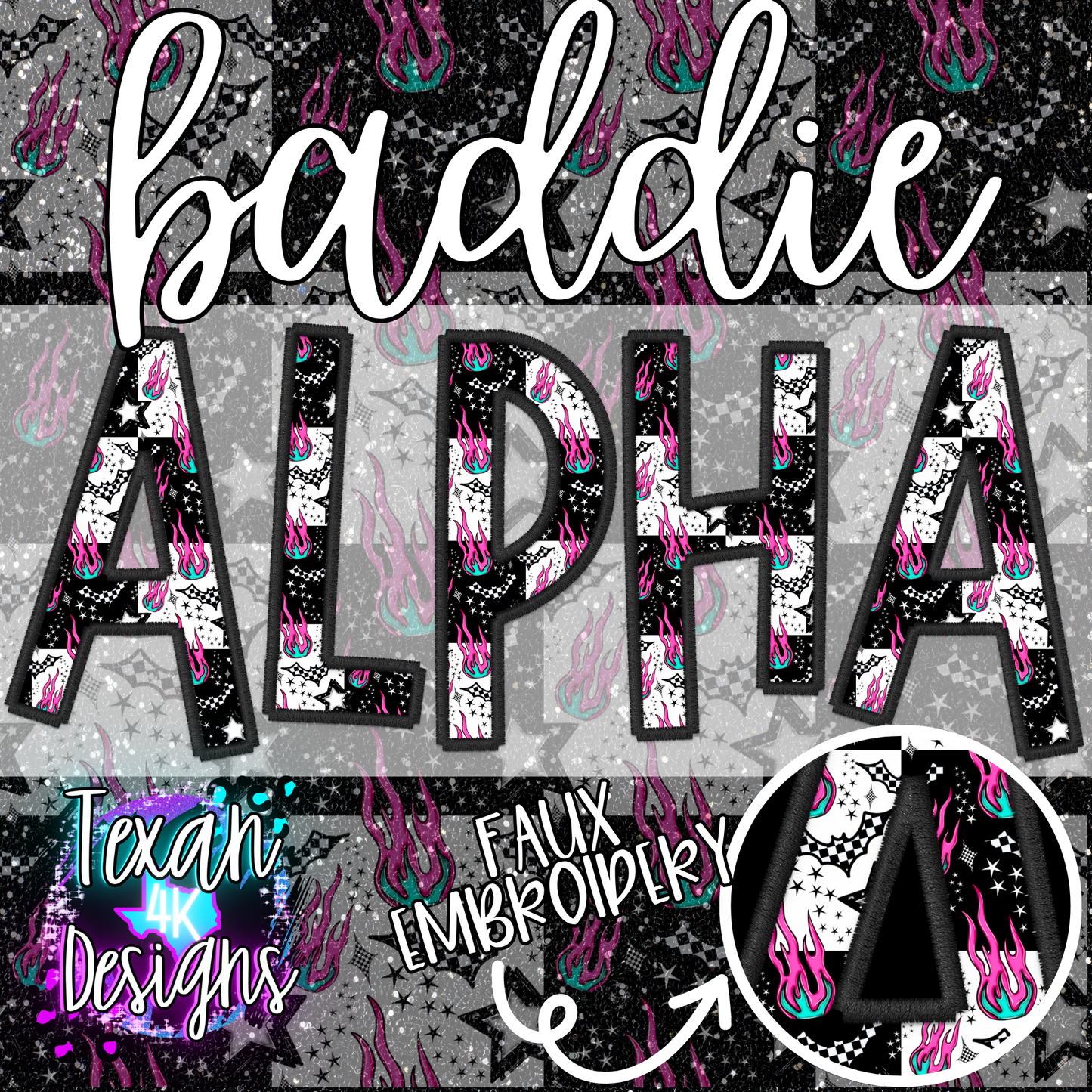 checkered bats & fire BADDIE alphabet