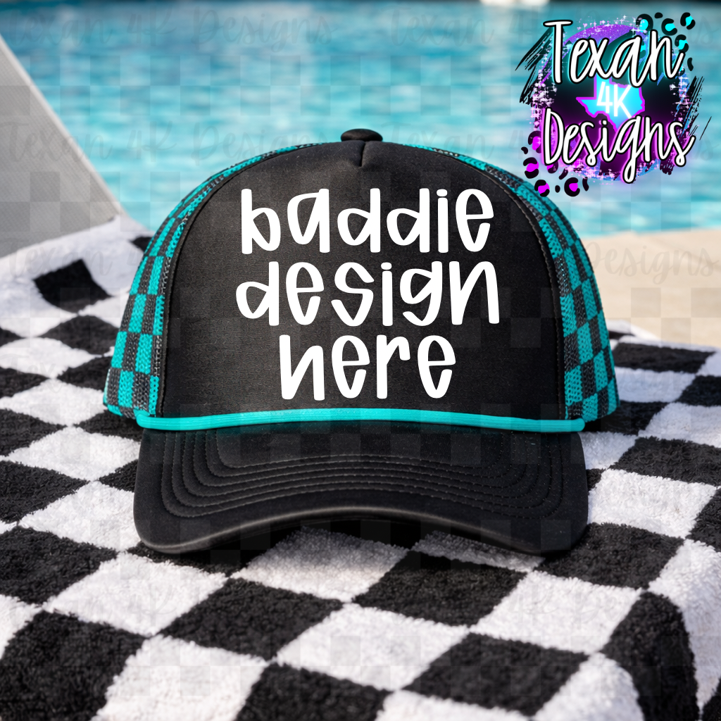 black teal checkered hat mock up