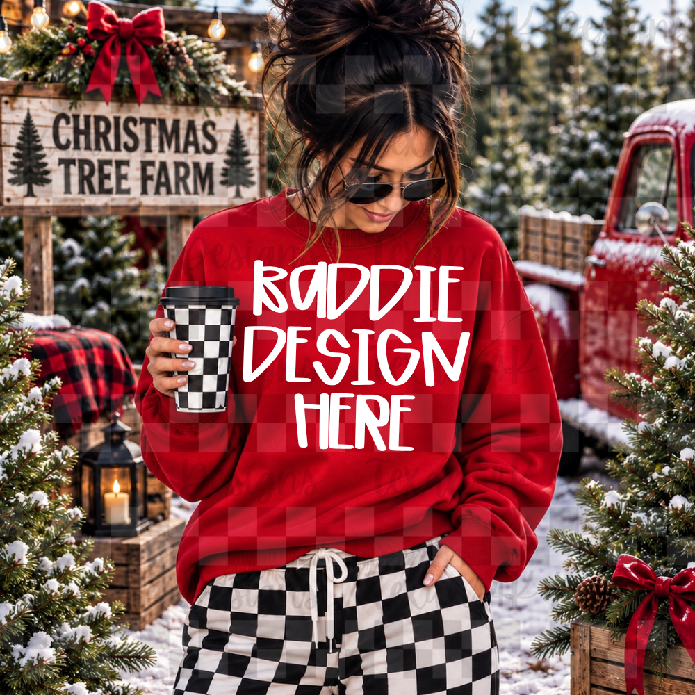 gildan red sweatshirt , mock up