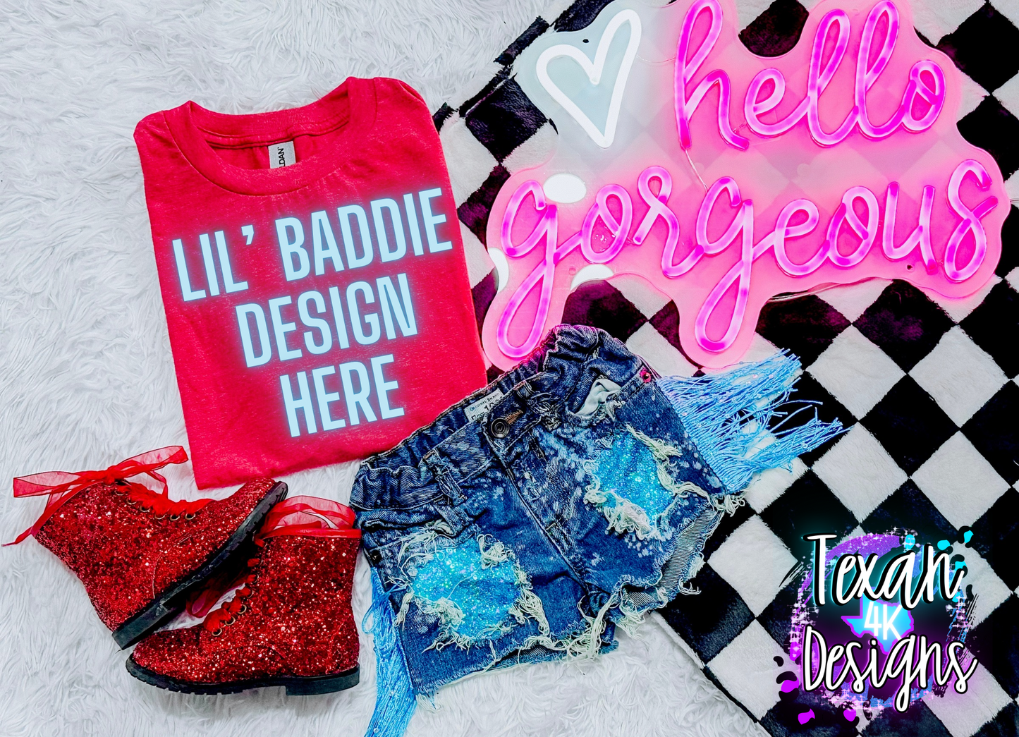 gildan red, toddler girl, checkered, flatlay mock up, digital download