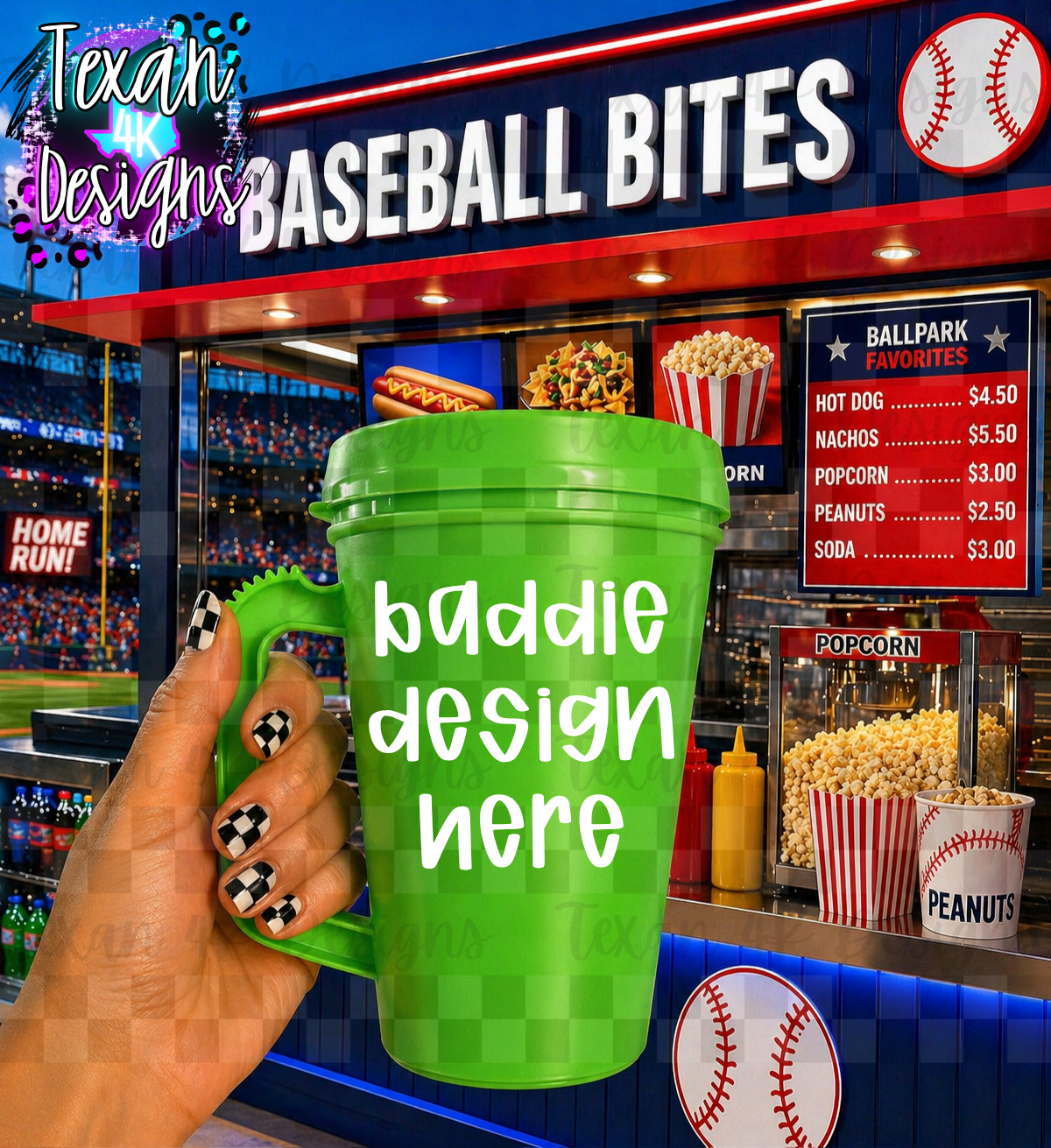 green trucker tumbler mock up- baseball