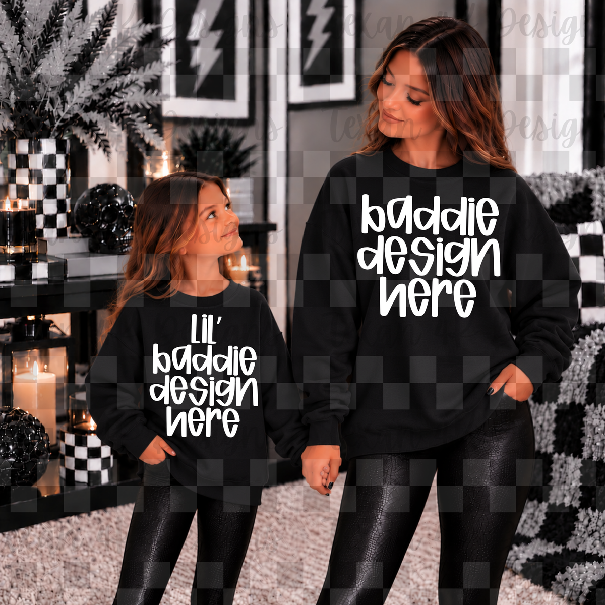 black sweatshirt mommy & me, mock up (girl)