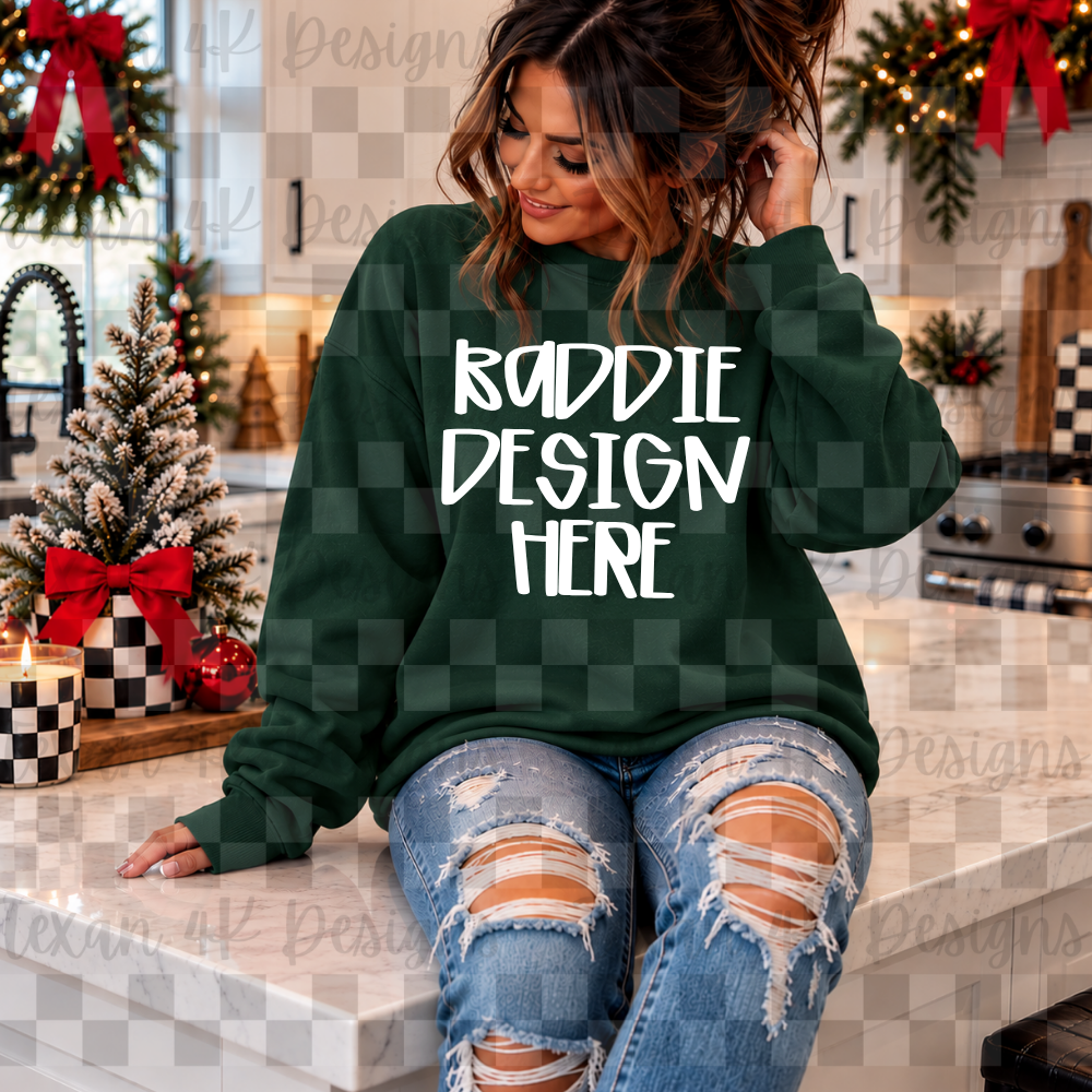 gildan forest green sweatshirt , mock up