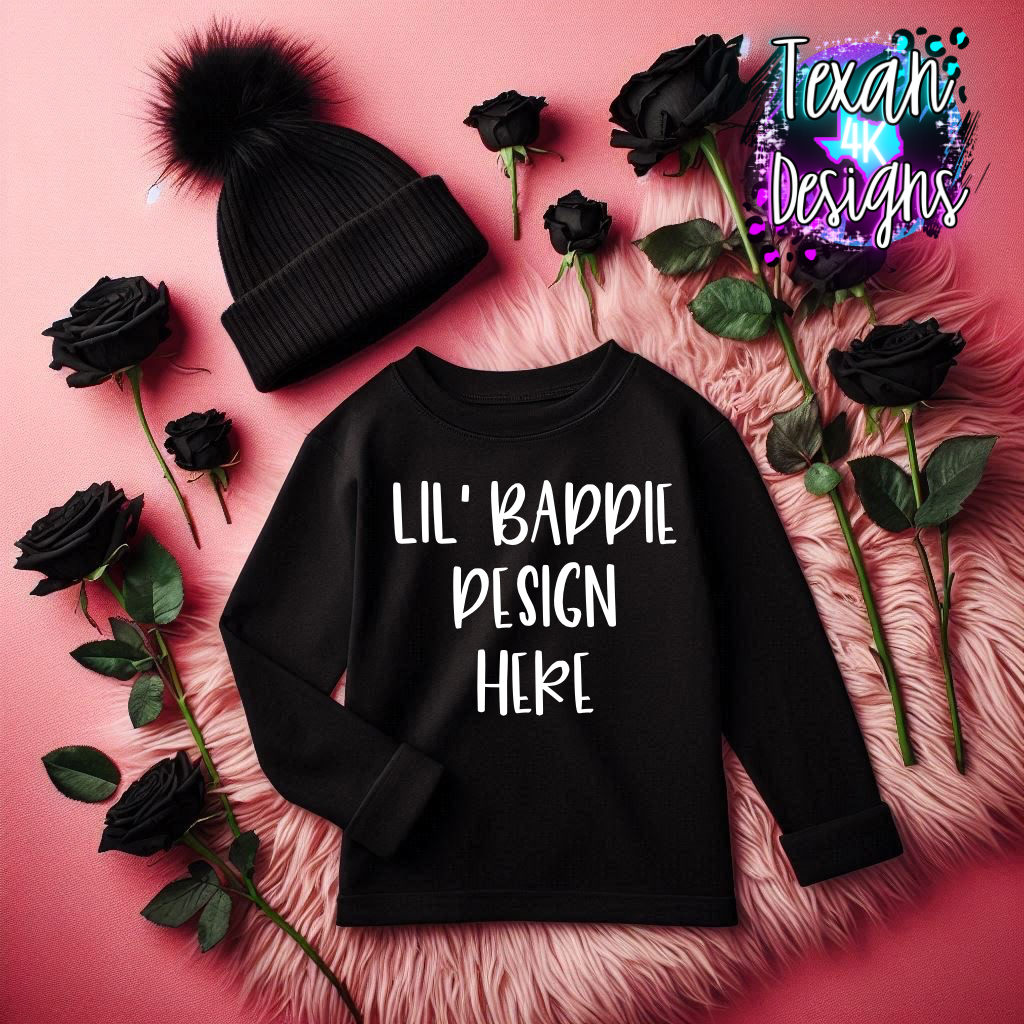 black shirt , toddler girl flat lay mock up