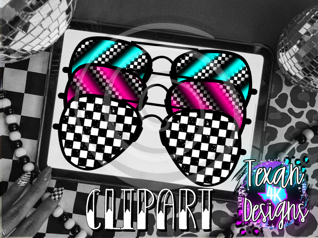 checkered aviators - 3 clipart