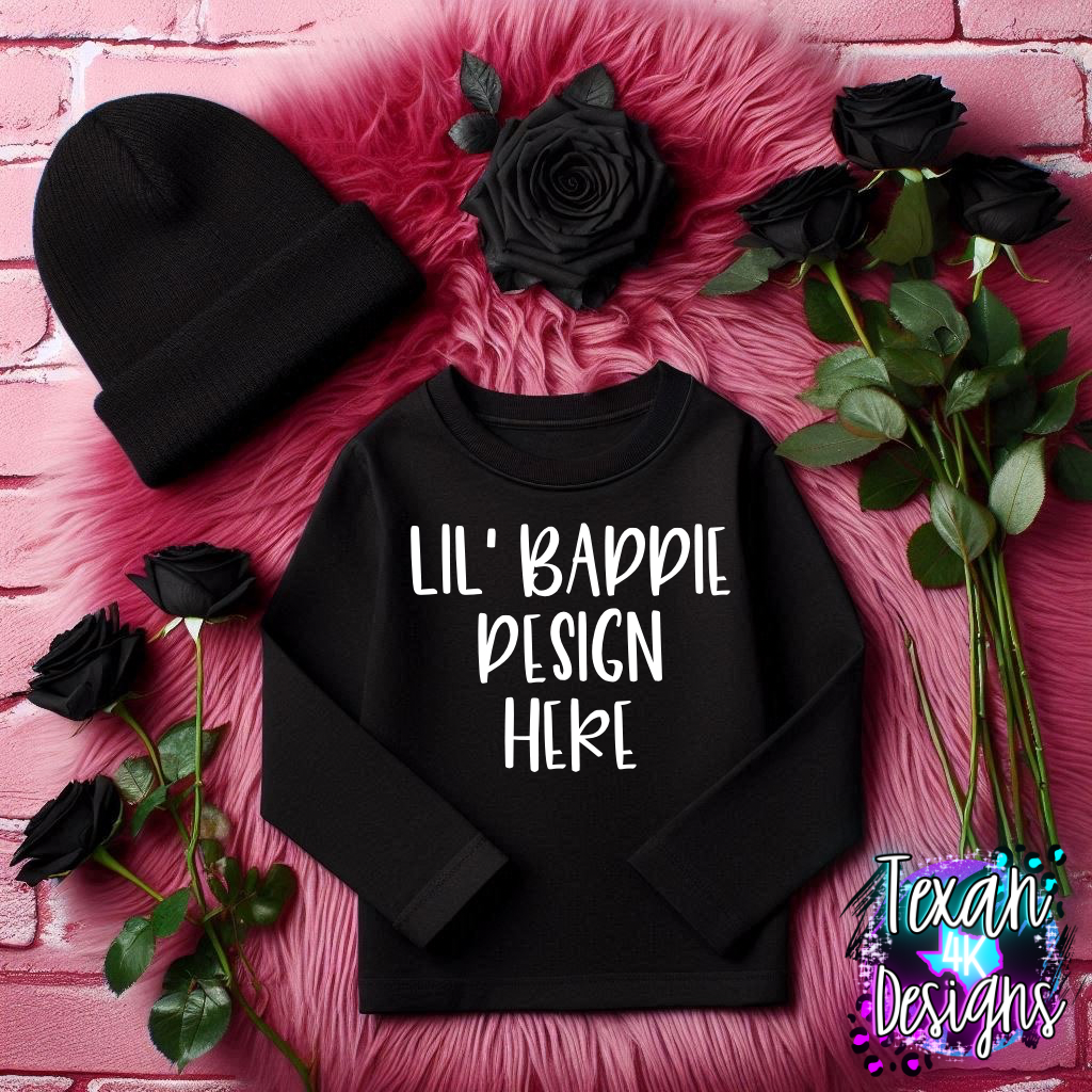 black shirt , toddler girl flat lay mock up