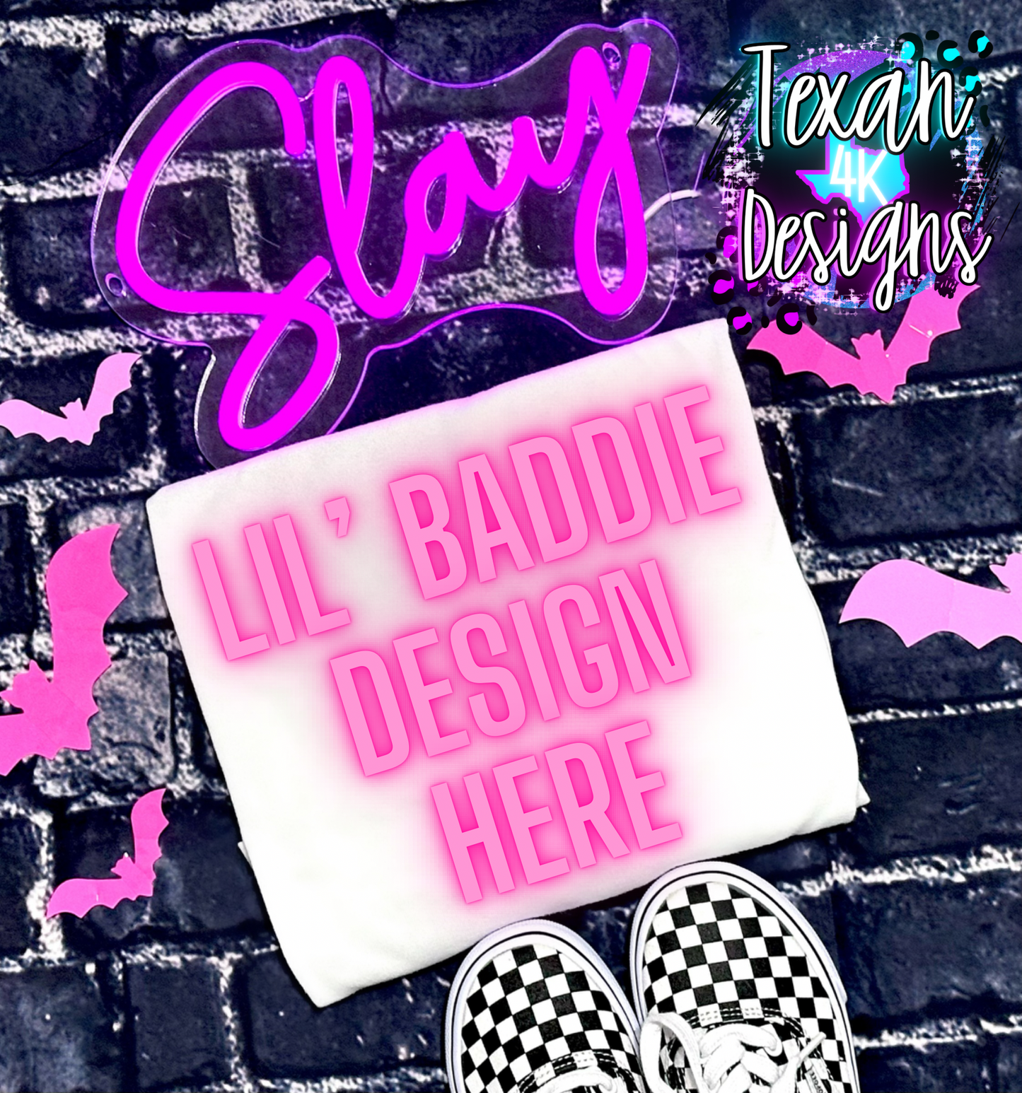 gildan white shirt, toddler girl, checkered, edgy, spooky, flatlay mock up