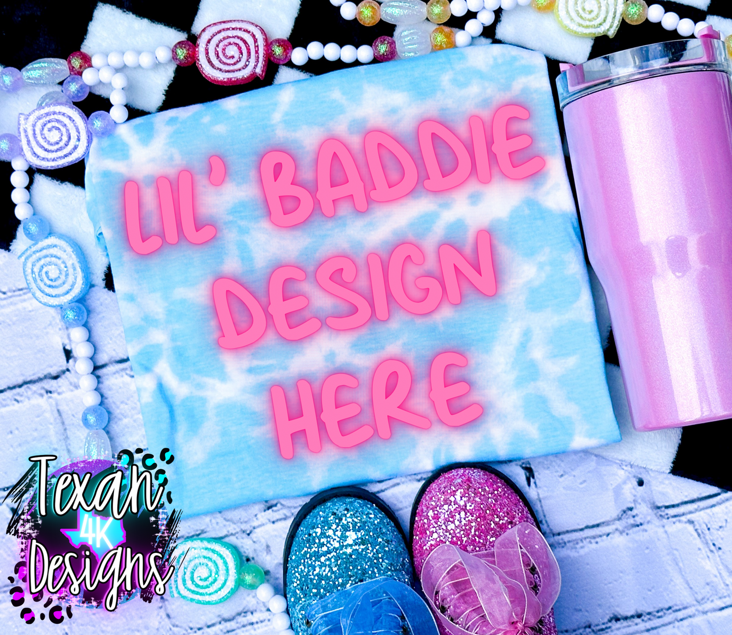 island tie dye shirt , toddler girl, checkered, edgy, spooky, flatlay mock up - candy