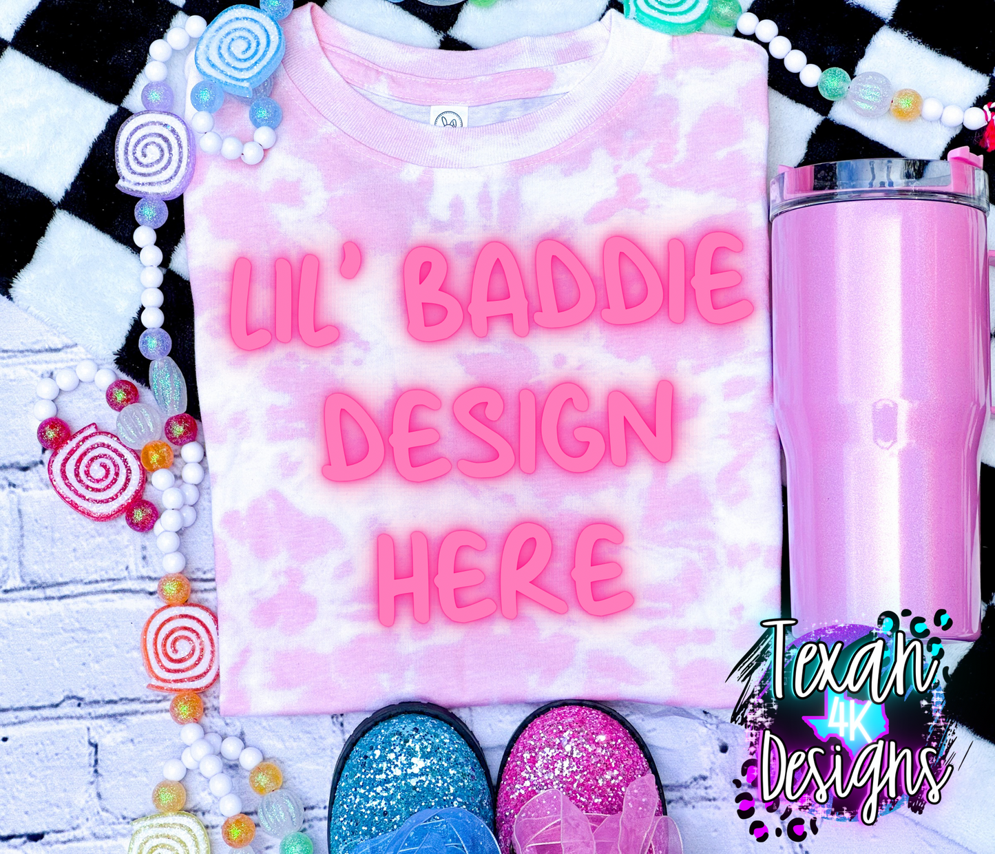 rose tie dye shirt , toddler girl, checkered, edgy, spooky, flatlay mock up - candy