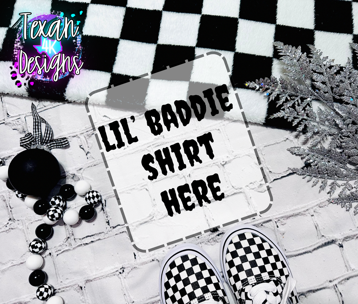 ADD YOUR SHIRT mock , toddler, checkered, edgy, spooky, flatlay mock up