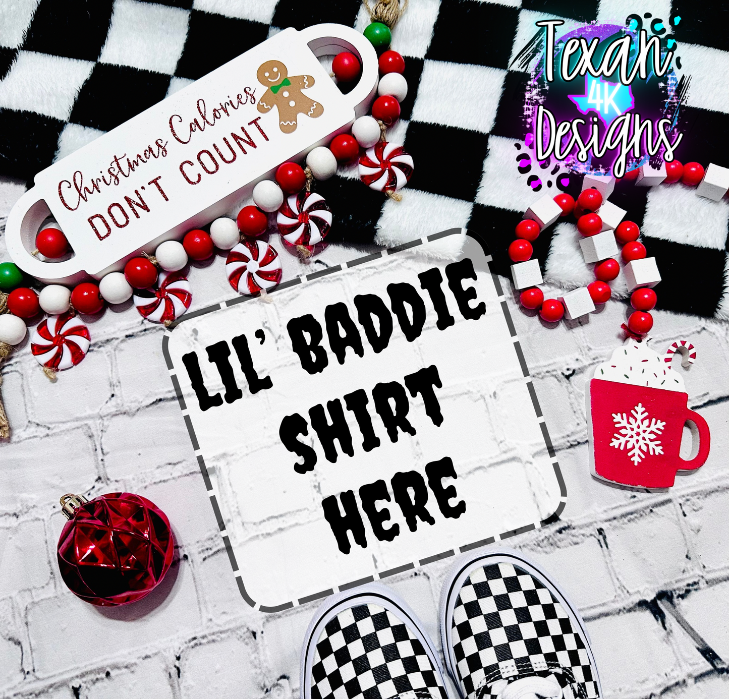 ADD YOUR SHIRT mock , toddler, checkered, edgy, spooky, flatlay mock up - christmas
