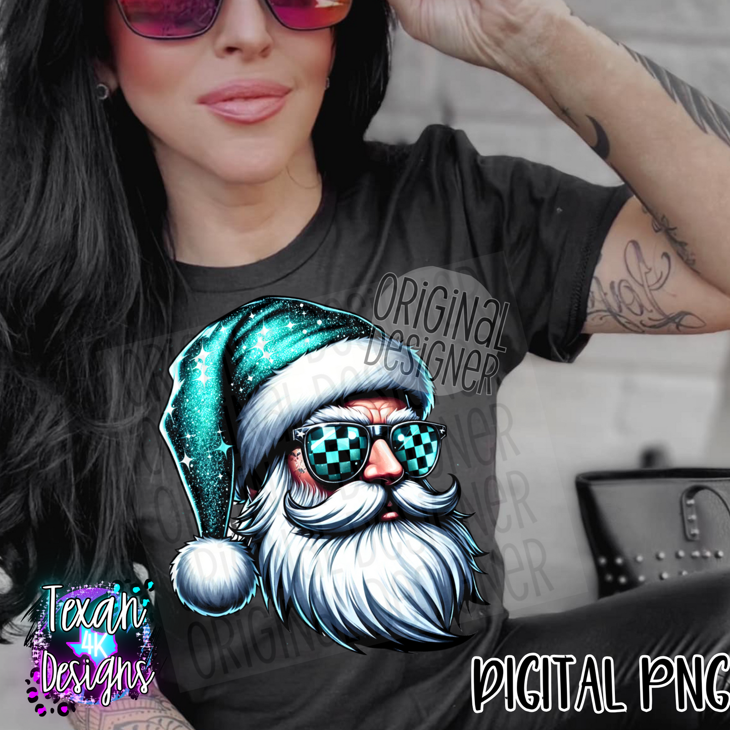 teal glitter santa - 2 DIGITAL PNG