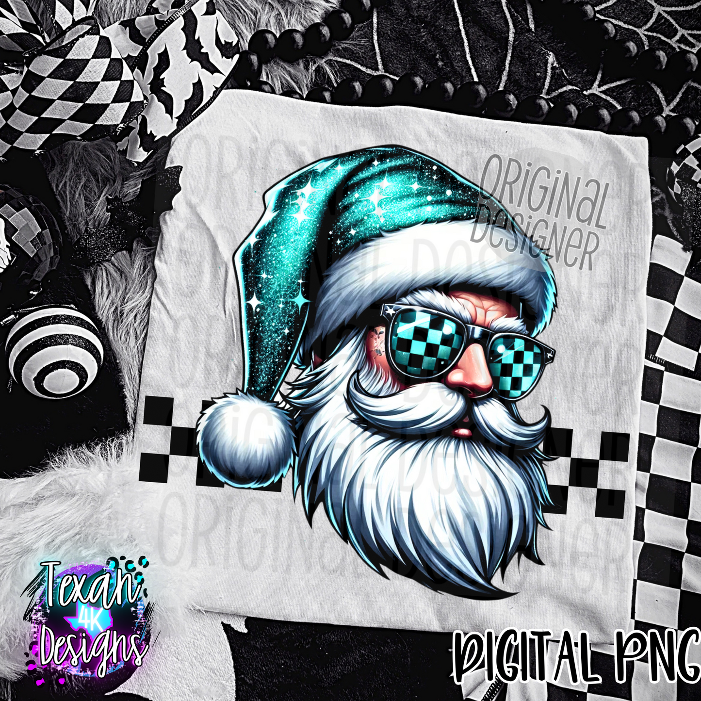 teal glitter santa - 2 DIGITAL PNG