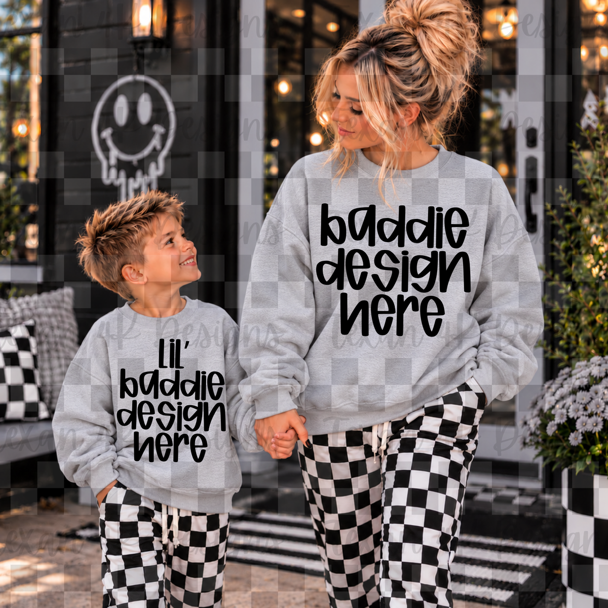gildan sports grey sweatshirt mommy & me, mock up (boy)
