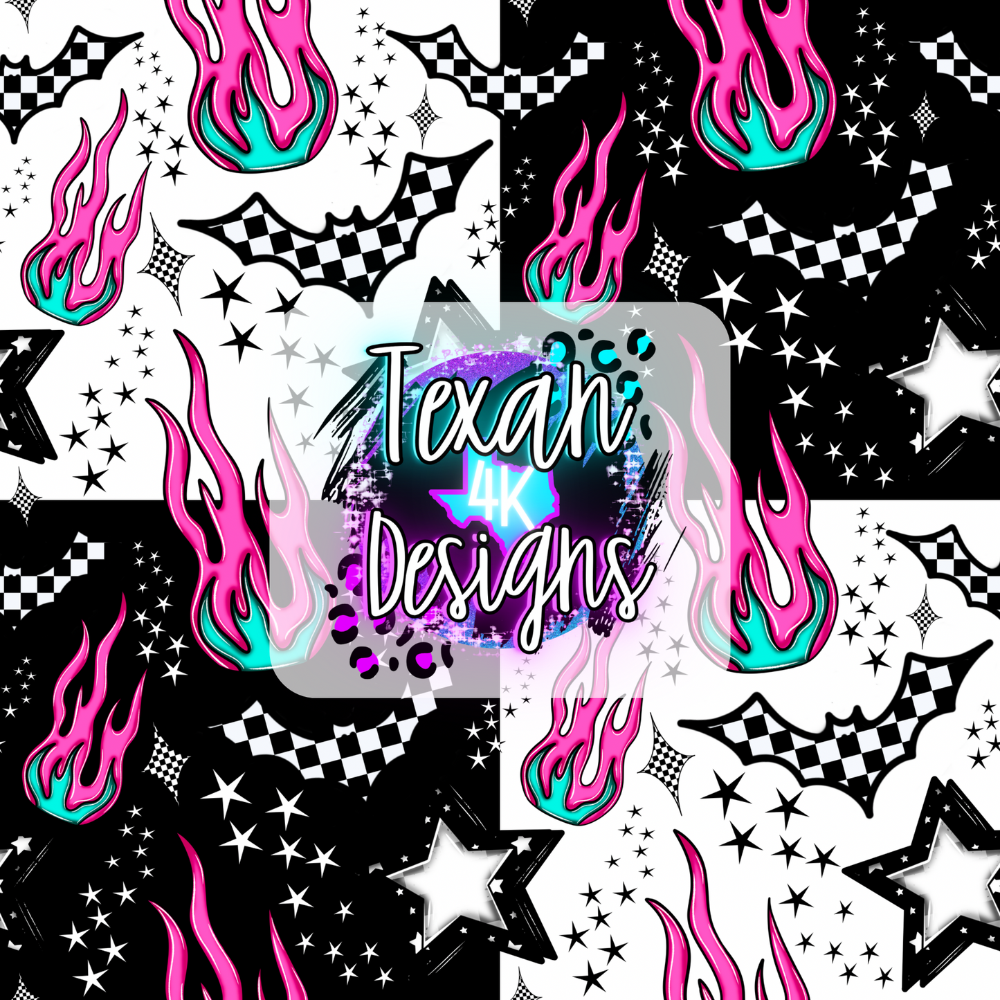 bats & fire (checkered) seamless - DIGITAL PNG