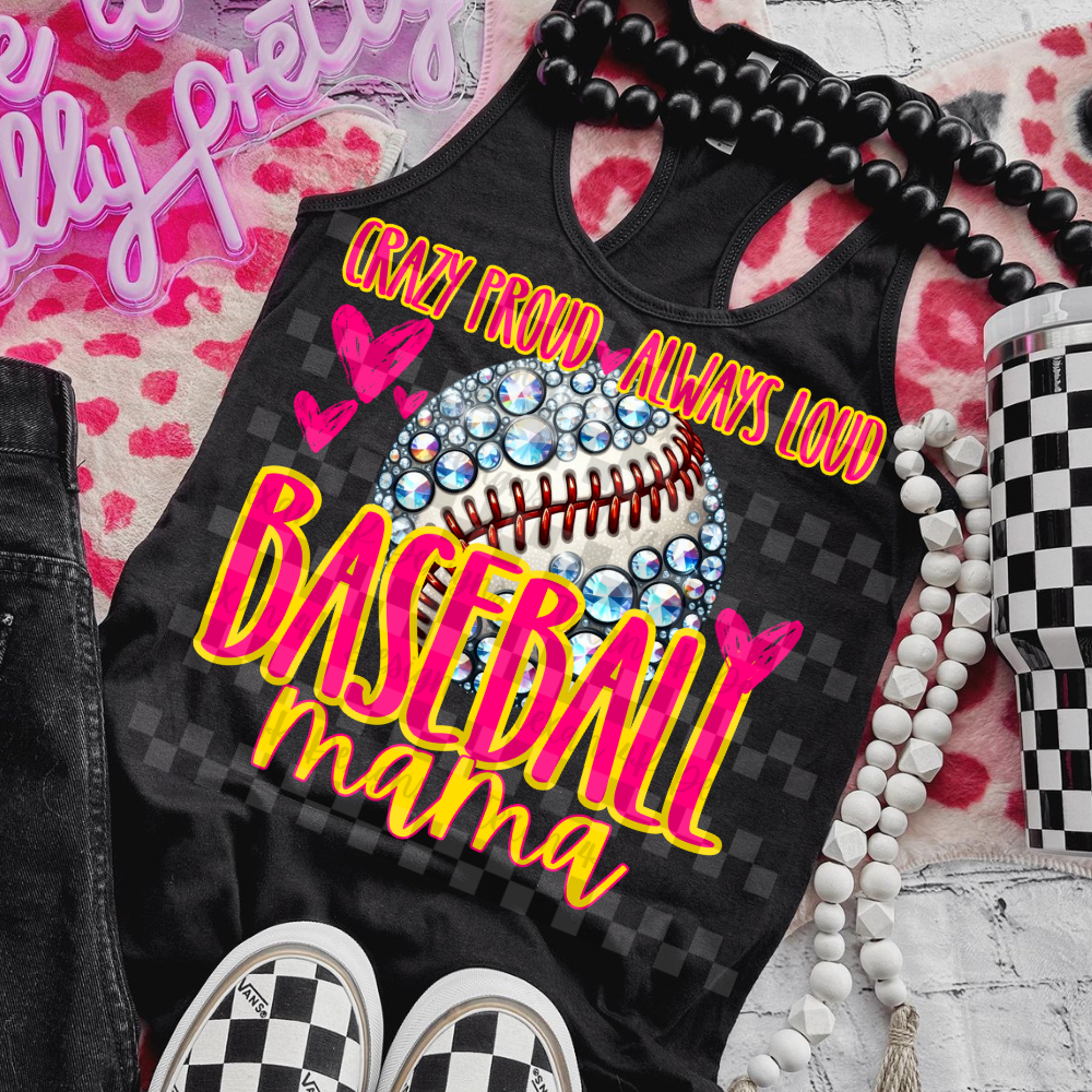 crazy proud always loud baseball mama (pink yellow) - DIGITAL PNG