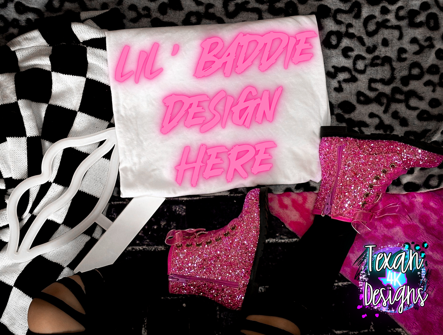 white shirt , toddler girl, checkered, edgy, spooky, flatlay mock up - valentines lips