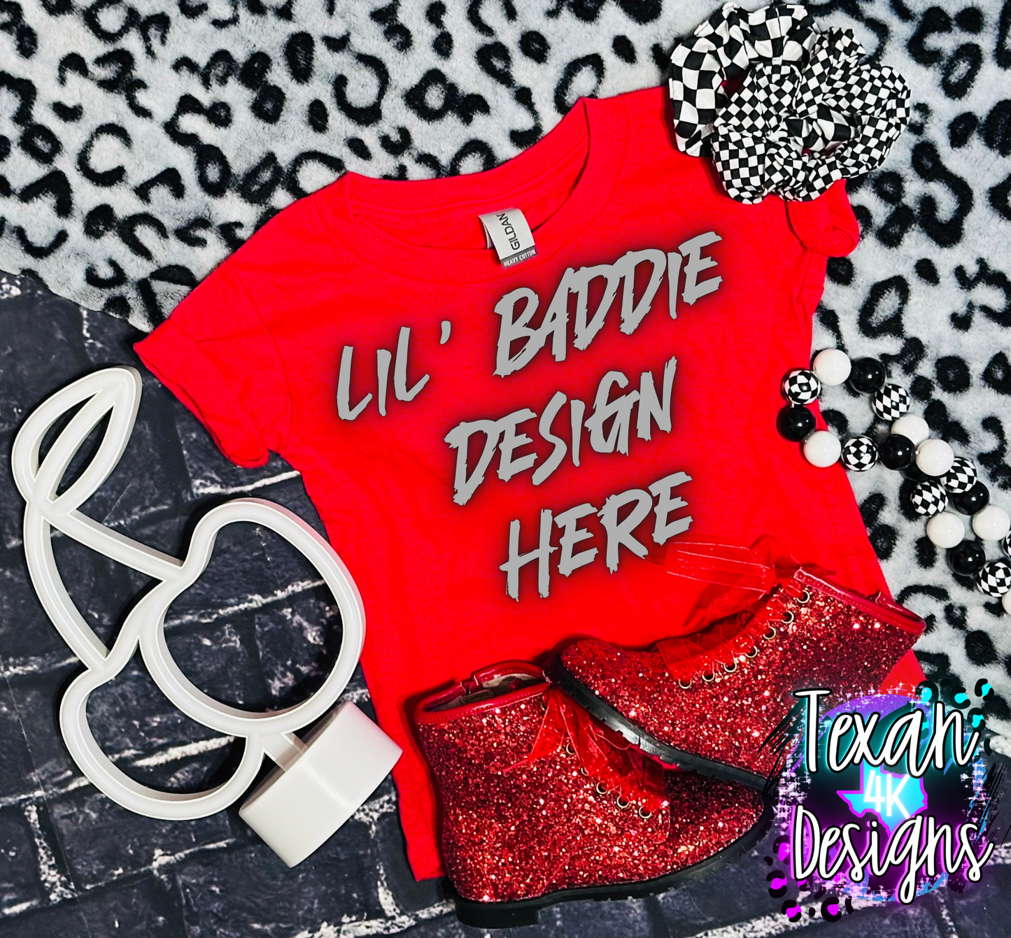red shirt , toddler girl, checkered, edgy, spooky, flatlay mock up - cherry