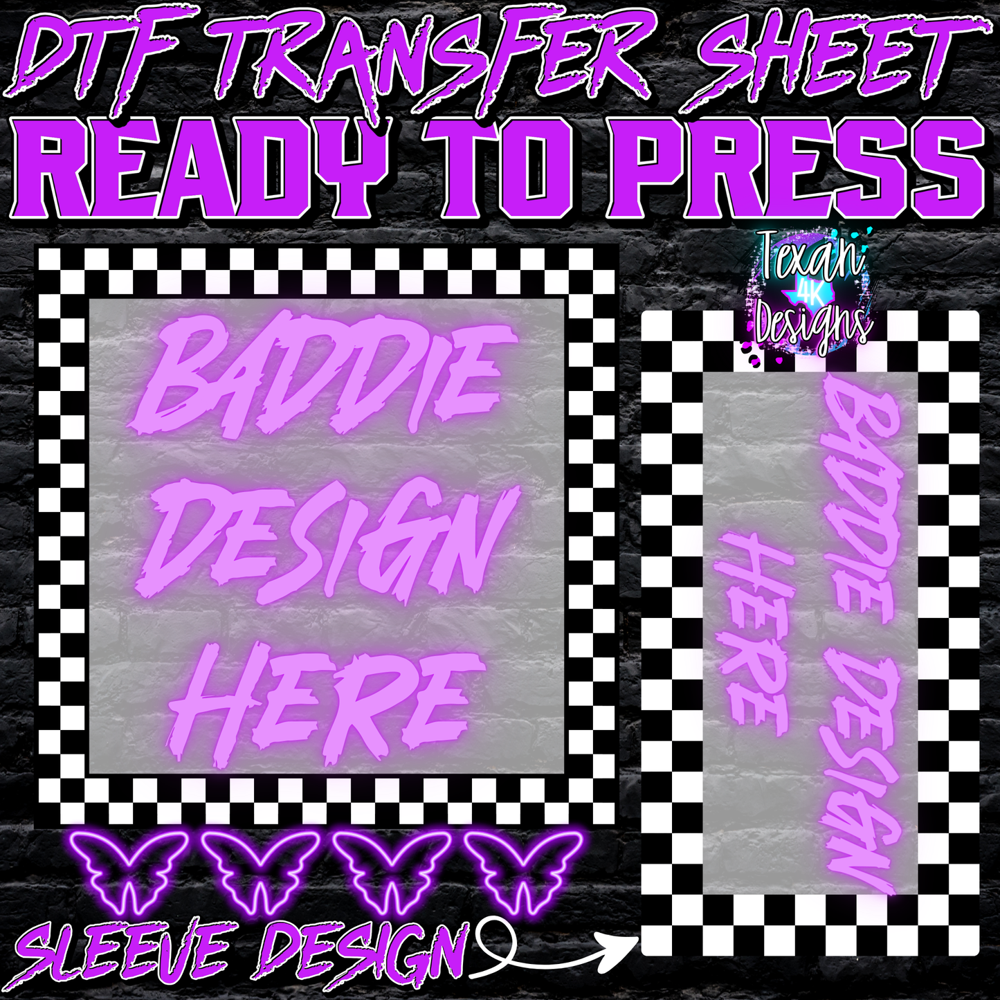 DTF transfer sheet w/ sleeve mock up edgy