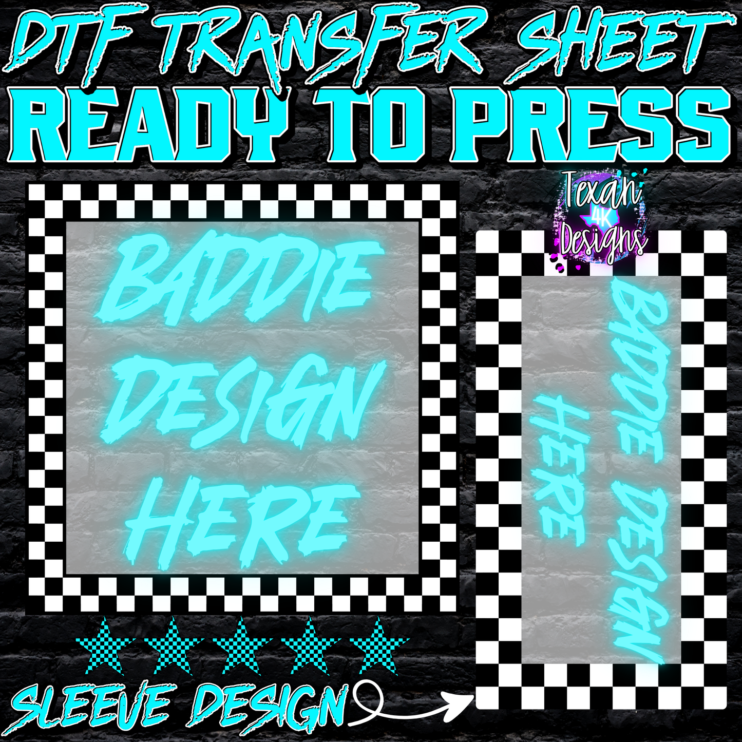 DTF transfer sheet w/ sleeve mock up edgy