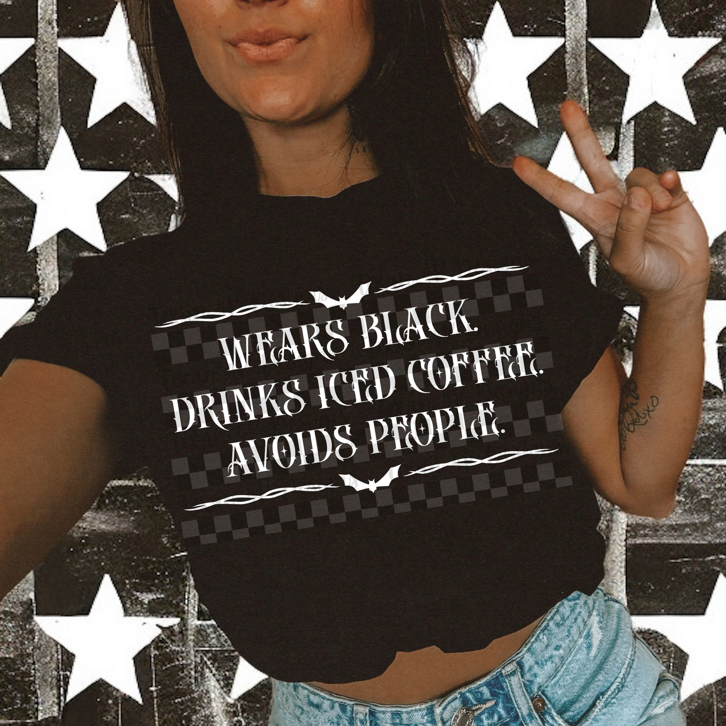 wears black. drinks iced coffee advoids people - 2 DIGITAL PNG