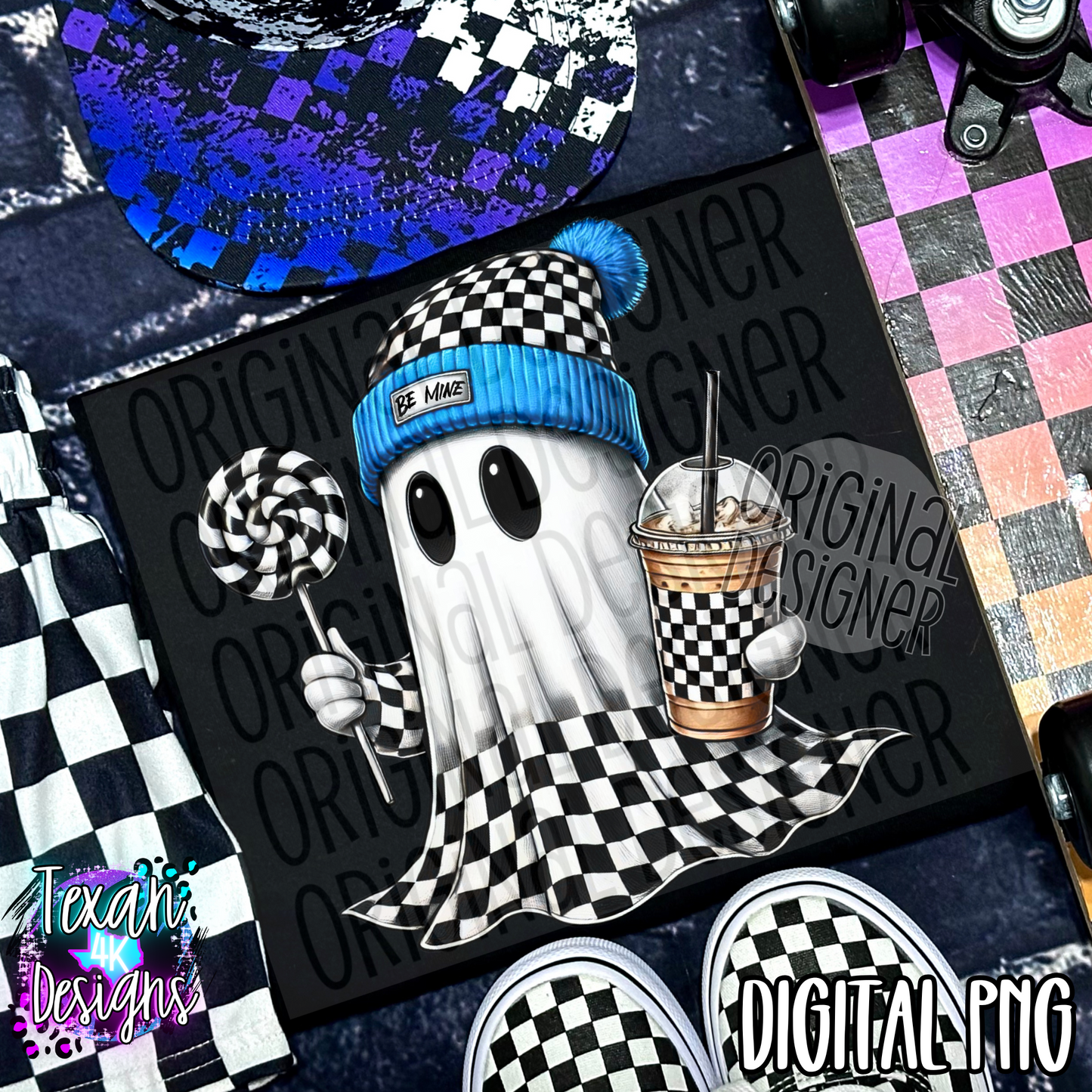 be mine checkered ghost blue - DIGITAL PNG