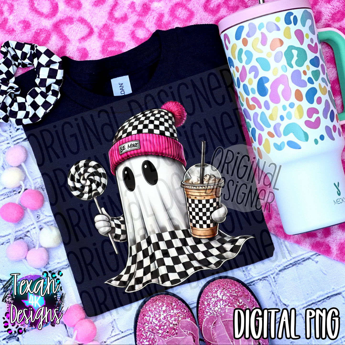 be mine checkered ghost pink - DIGITAL PNG