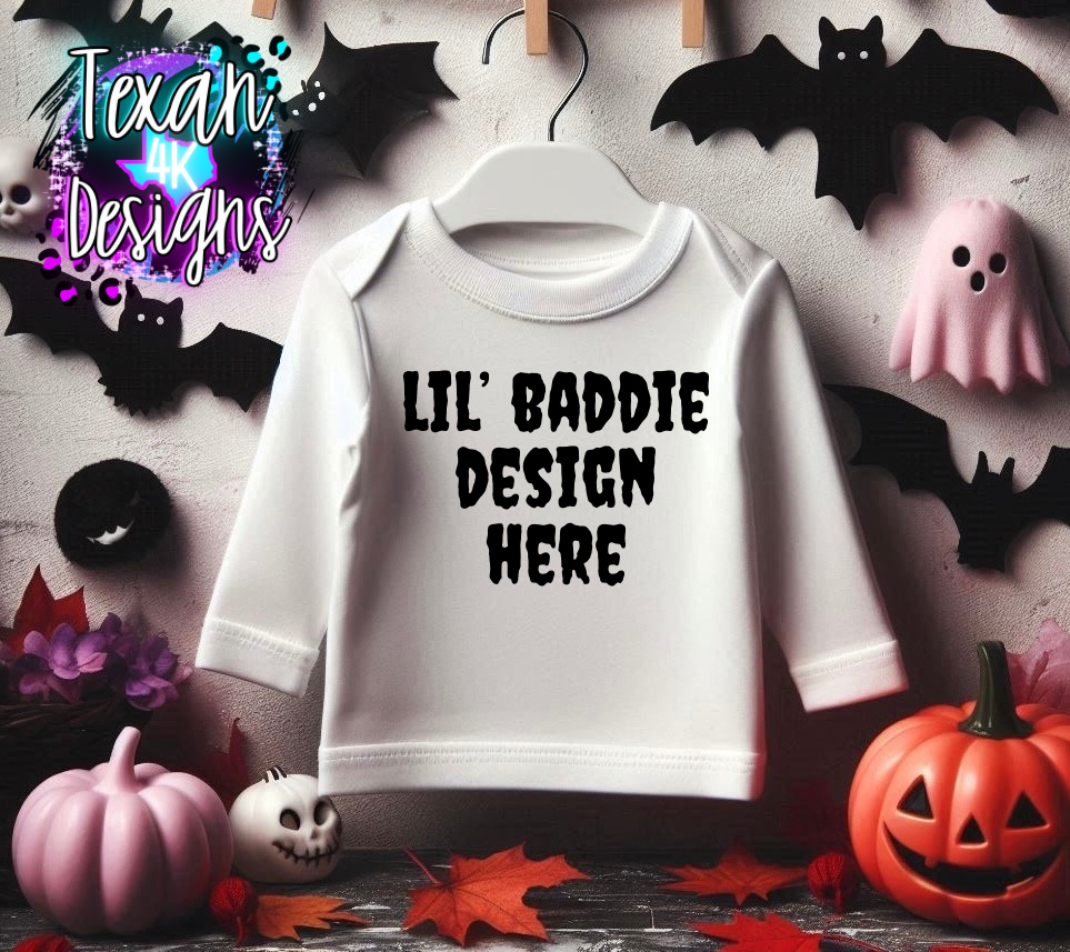 white long sleeve shirt toddler girl, edgy, spooky, creepy flatlay mock up