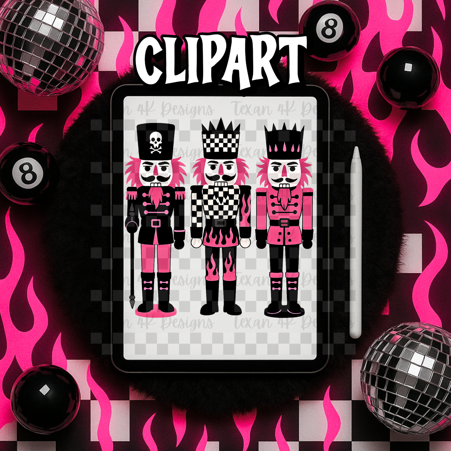 checkered flame nutcrackers - clipart