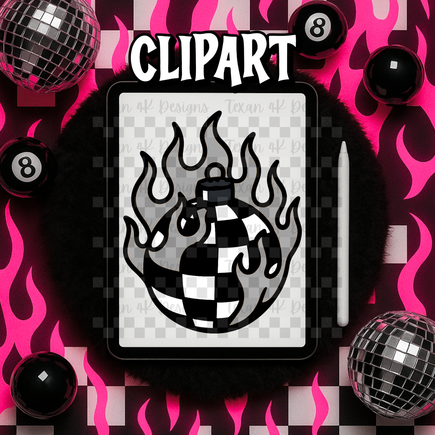 checkered flame ornament grey - clipart