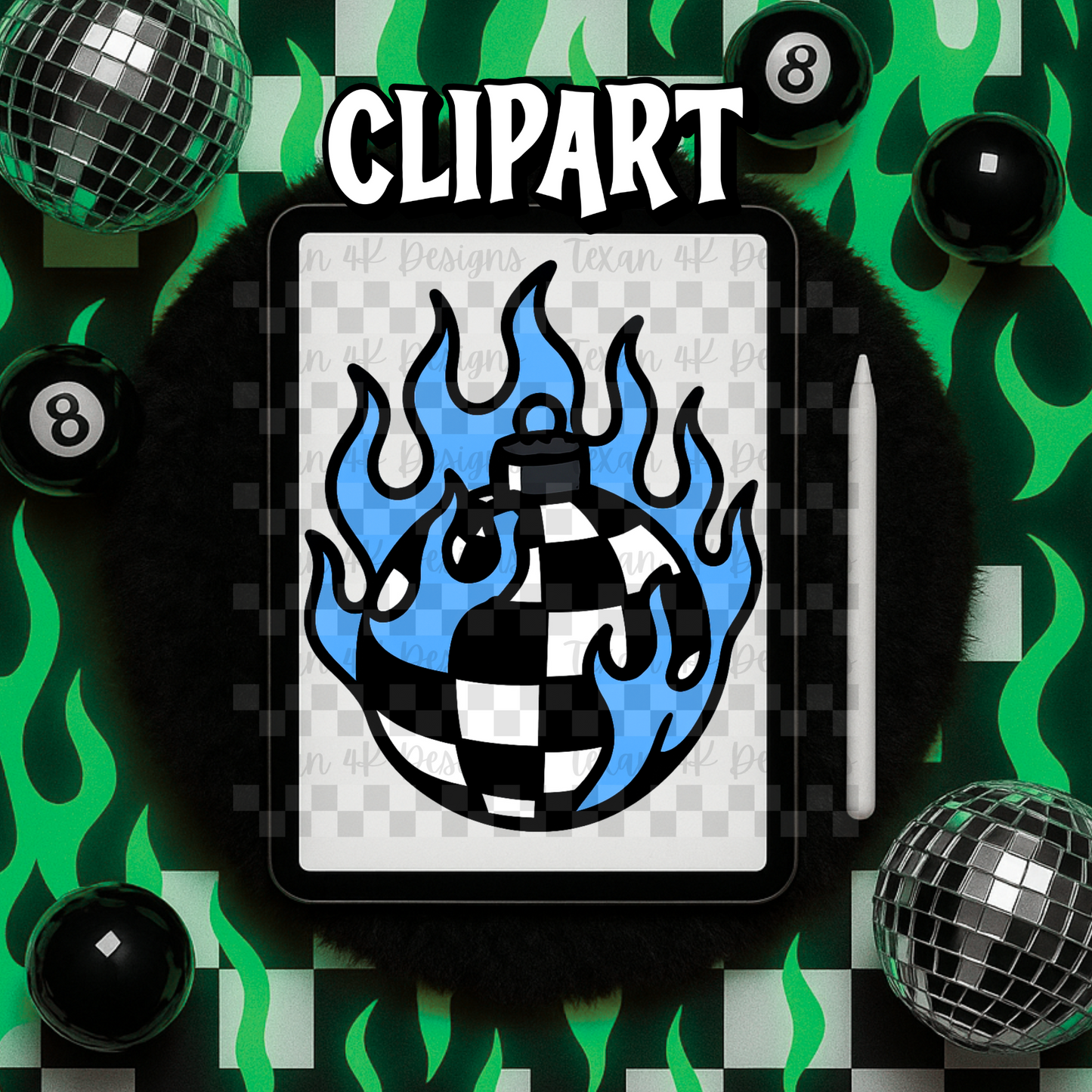 checkered flame ornament blue - clipart
