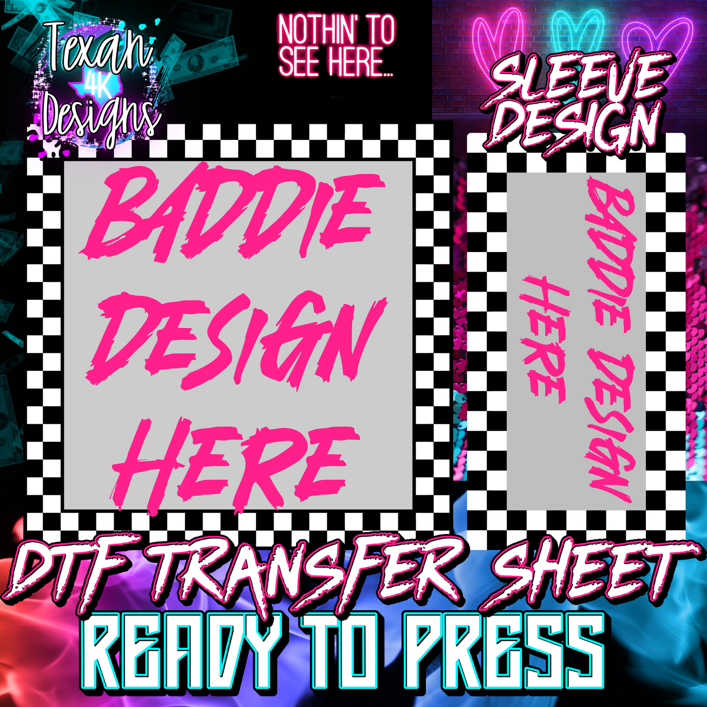 DTF transfer sheet w/ sleeve mock up - collage