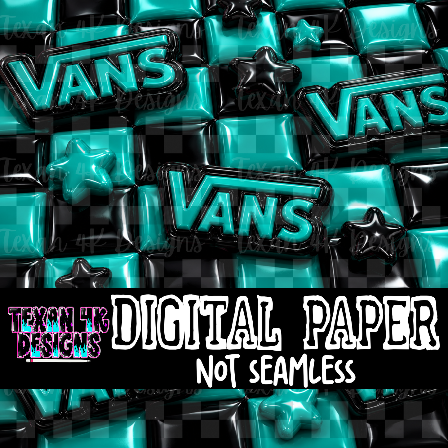 checkered V stars (teal) - DIGITAL PAPER
