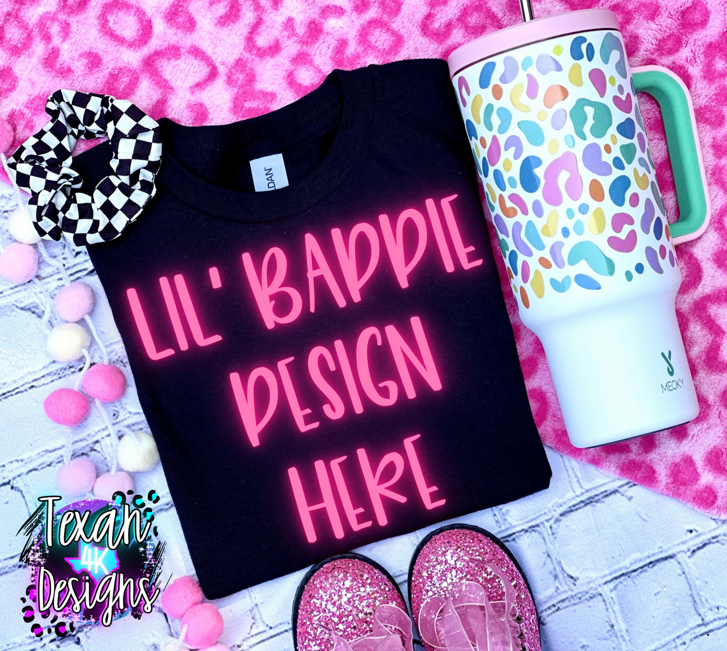 black shirt, toddler girl, checkered, leopard, edgy, preppy, flatlay mock up