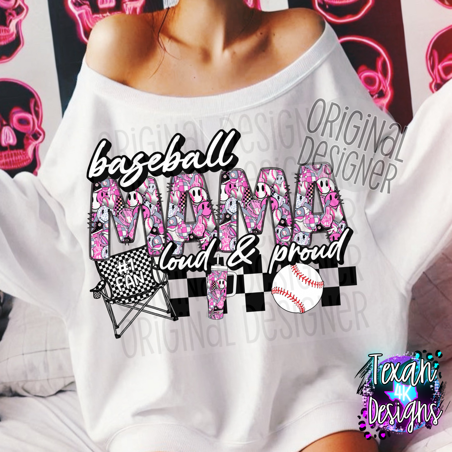 baseball mama loud & proud w/ white ball- DIGITAL PNG