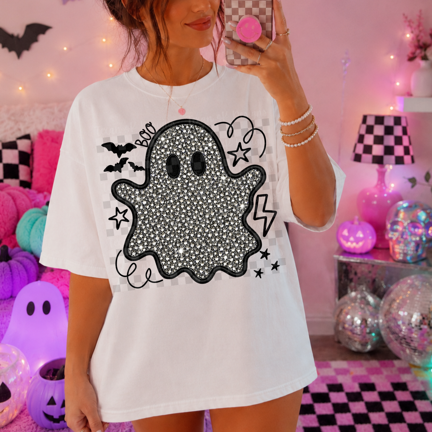 rhinestones doodle purple ghost (silver)- DIGITAL PNG
