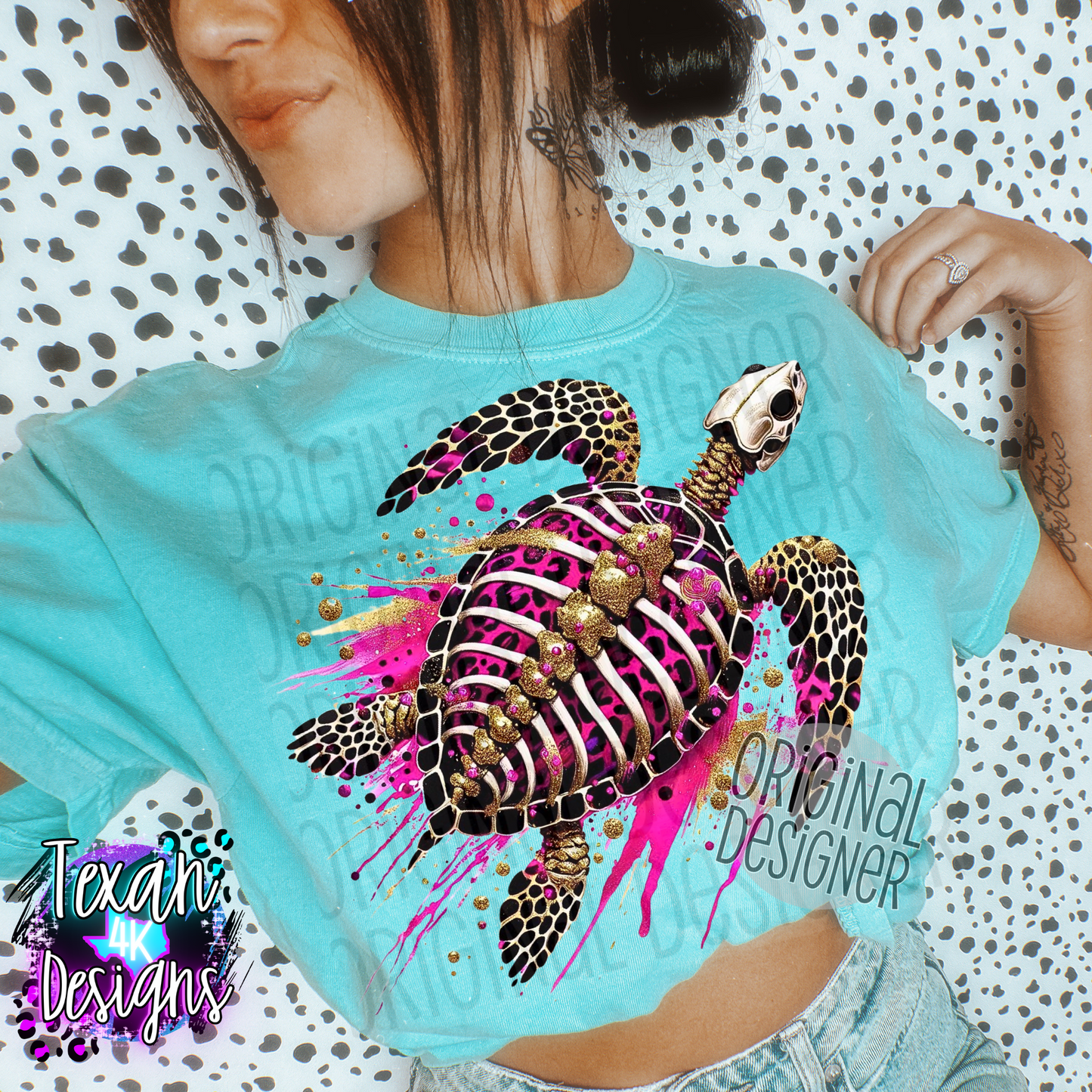 pink gold glitter skeleton turtle - DIGITAL PNG