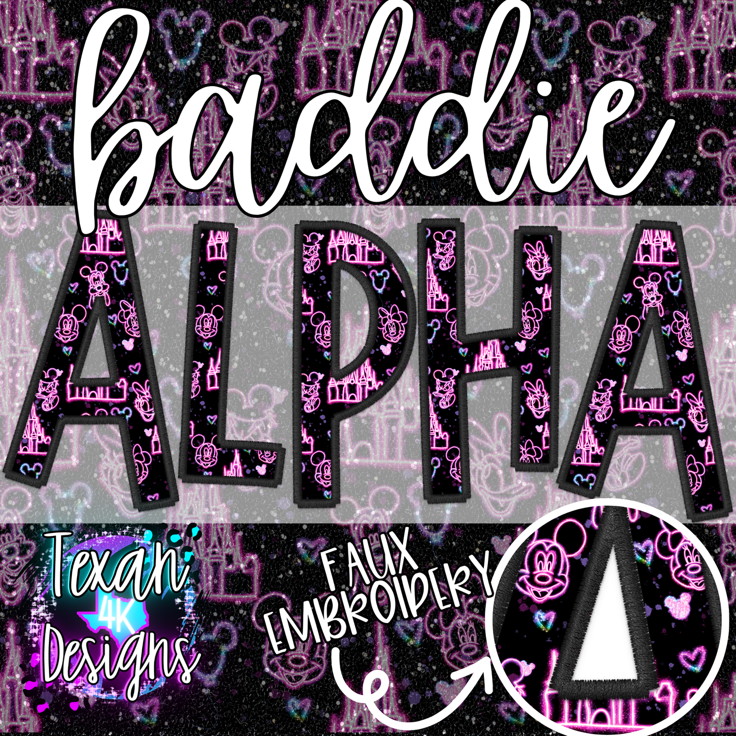 neon pink friends BADDIE alphabet