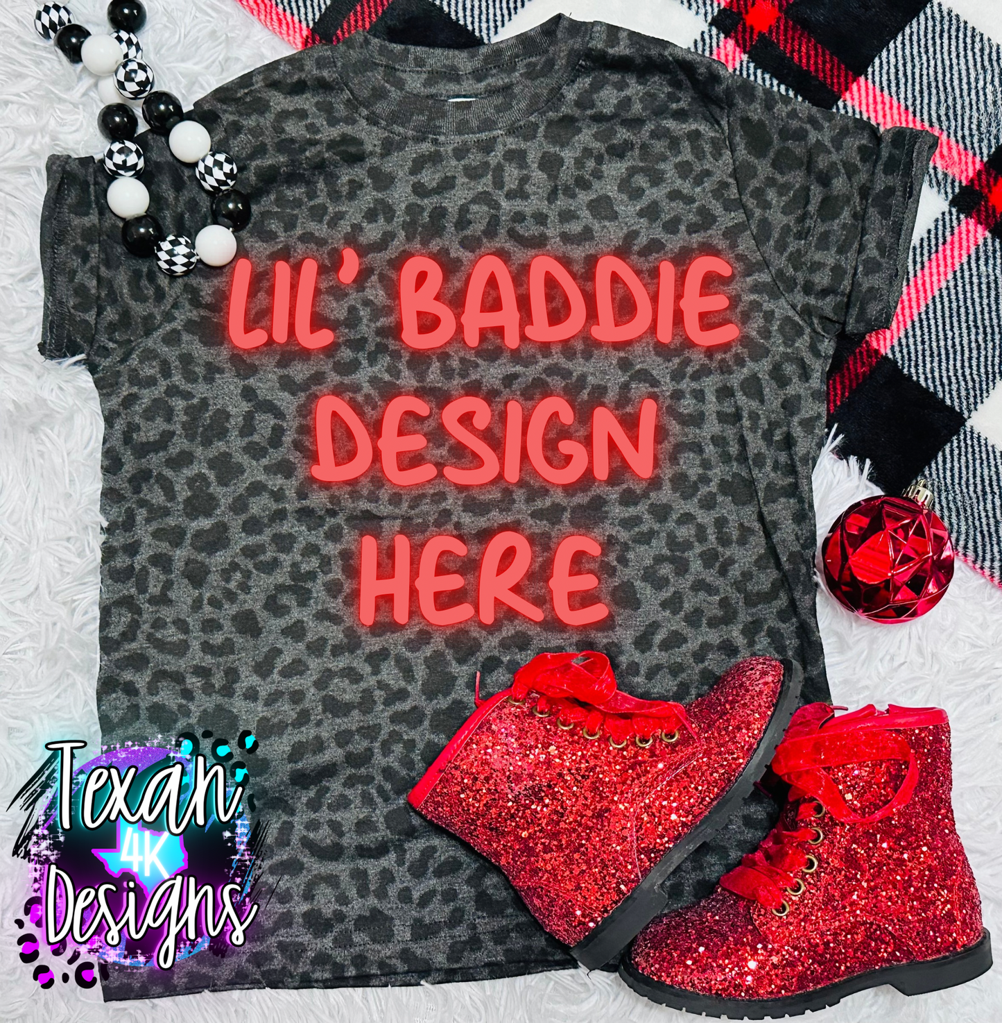 black leopard shirt, toddler girl, checkered, edgy, spooky, flatlay mock up - classic christmas