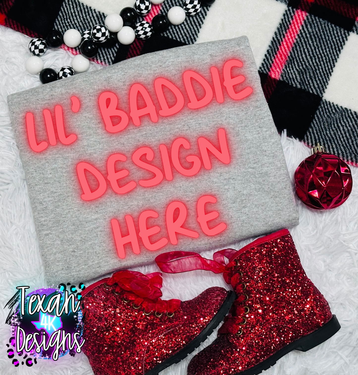 ash grey crewneck sweatshirt, toddler girl, checkered, edgy, spooky, flatlay mock up - classic christmas