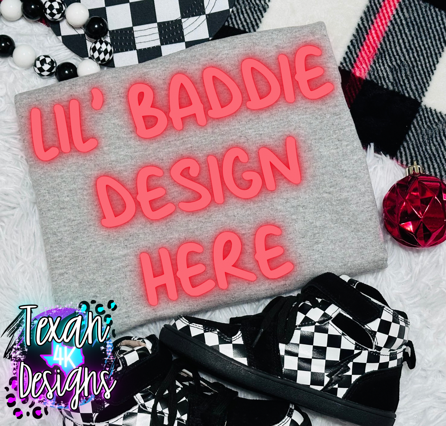 ash grey cewneck shirt , toddler boy, checkered, edgy, spooky, flatlay mock up - classic christmas