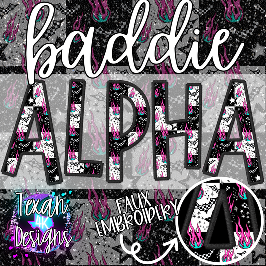 checkered bats & fire BADDIE alphabet