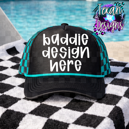 black teal checkered hat mock up