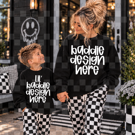 black sweatshirt mommy & me, mock up (boy)