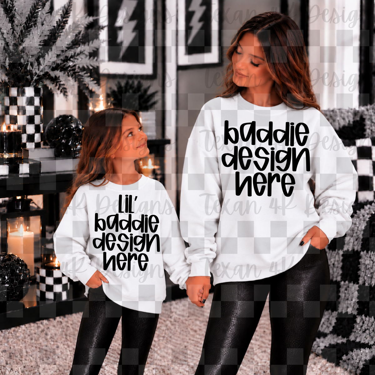 white sweatshirt mommy & me, mock up (girl)