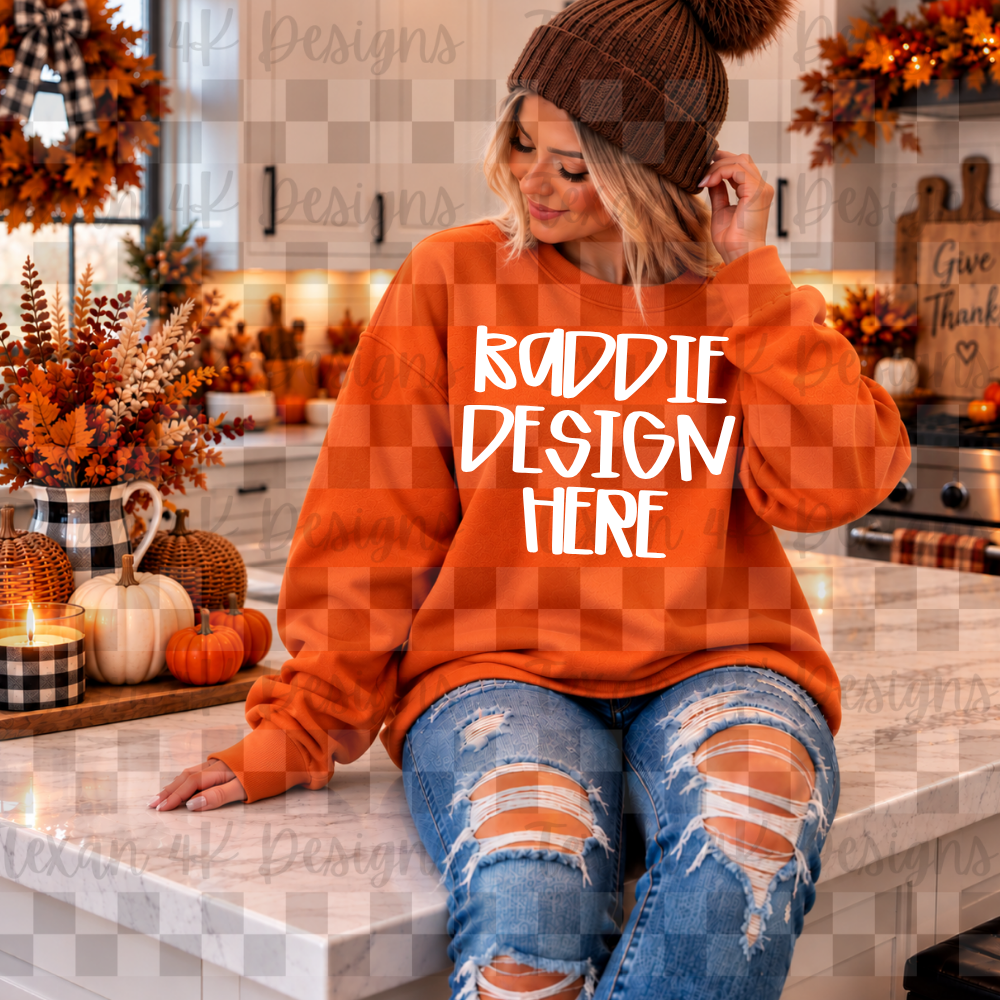 gildan orange sweatshirt , mock up