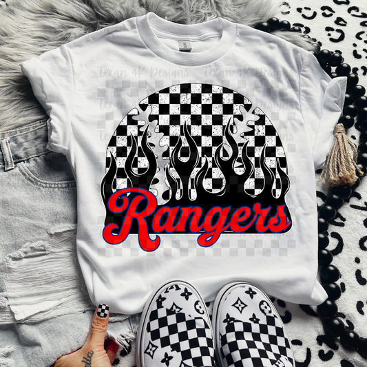 checkered flames baseball texas R  - DIGITAL PNG
