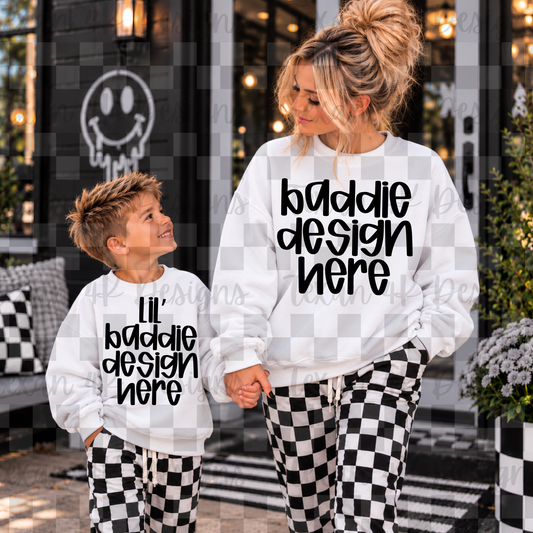 white sweatshirt mommy & me, mock up (boy)
