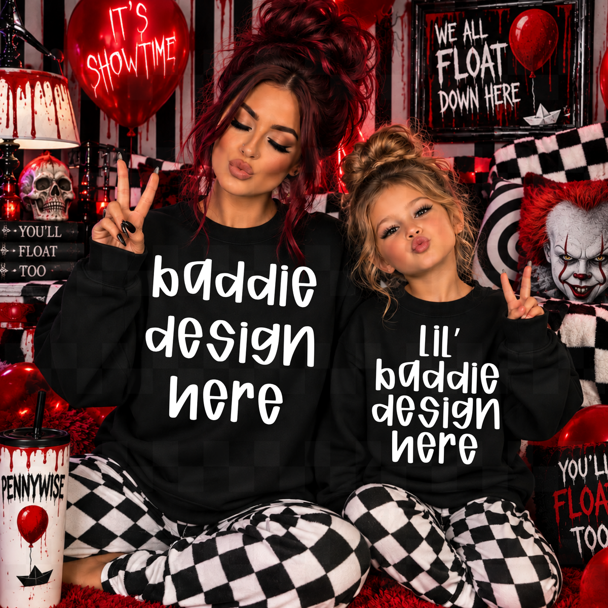 BUNDLE HORROR MAMA AND ME black sweatshirts , mock up